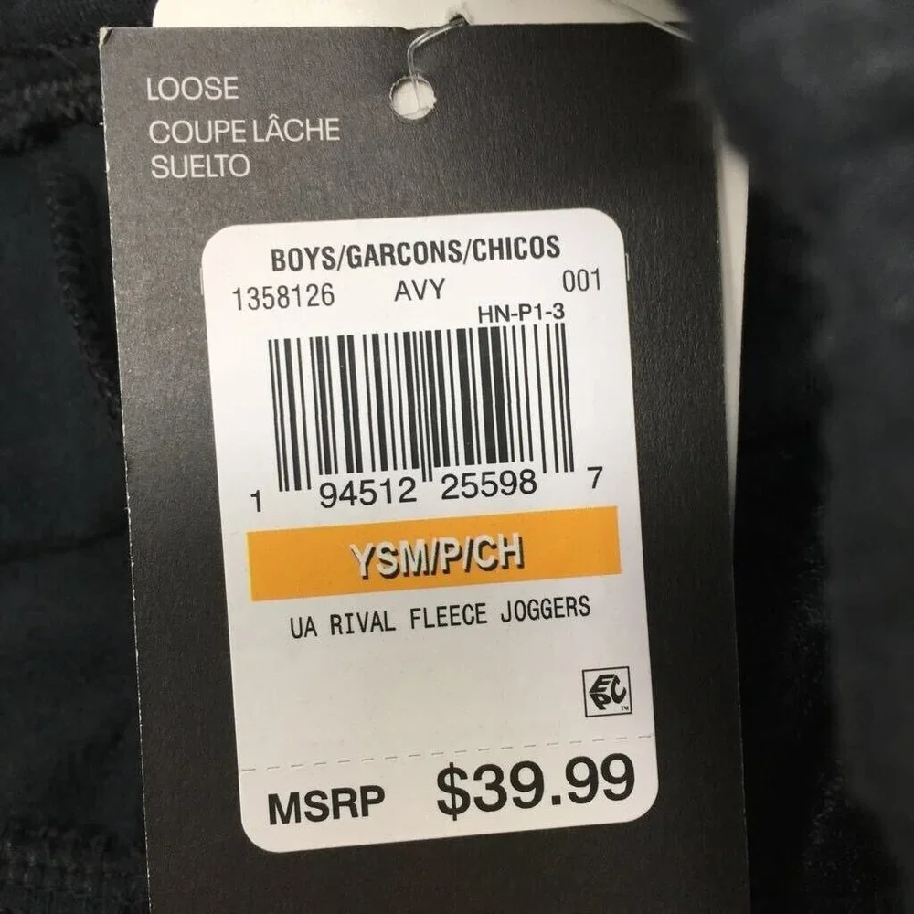 Under Armour Boys Rival Fleece Jogger Pants Black Drawstring Waist Pockets S New - Picture 7 of 7